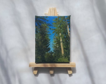 Original Mini Landscape Canvas Painting 7cm x 9 cm with Easel - "Hopeful" - Tiny Hand Painted Handmade Cute Nature Birthday Art Gift