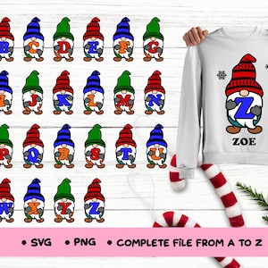 Christmas alphabet SVG Monogram SVG PNG Christmas Gnomes A-Z Letters Alphabet Cricut, Silhouette, cut files, personalize Christmas gifts