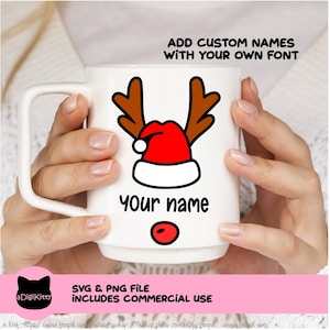 Weihnachten Rentier Rudolph SVG PNG, Custom Name, Ornamente, Cricut, Silhouette, Cutting Files, Santa Hat, Für Tassen, Fliesen, Canvas Art & mehr