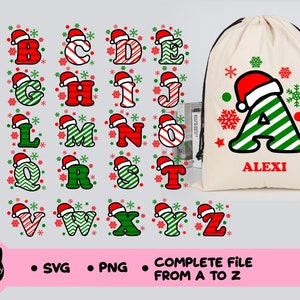 Christmas alphabet SVG Monogram SVG PNG A-Z Letters Alphabet Cricut, Silhouette, Sublimation, Cameo, cut files, personalize Christmas gifts image 1