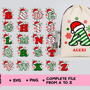 Alfabeto navideño SVG Monograma SVG PNG Letras A-Z Alfabeto Cricut, Silueta, Sublimación, Cameo, cortar archivos, personalizar regalos de Navidad