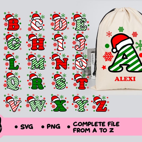 Christmas alphabet SVG Monogram SVG PNG A-Z Letters Alphabet Cricut, Silhouette, Sublimation, Cameo, cut files, personalize Christmas gifts