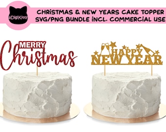 クリスマス・ニューイヤー・ケーキトッパー SVG PNG、デジタルファイル