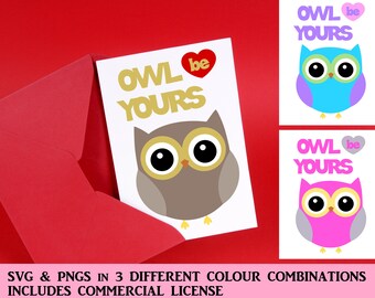 バレンタインデーのフクロウカード SVG、かわいい PNG（デジタルダウンロード）
