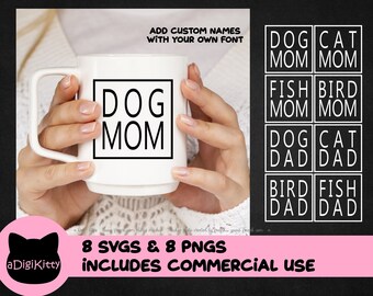 ペットママ/パパ SVG バンドル、犬、猫、鳥、魚（デジタルファイル）