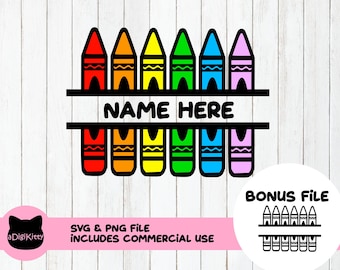 Teacher Crayon Split Monogram SVG, School PNG, Cricut File (Digital Download)