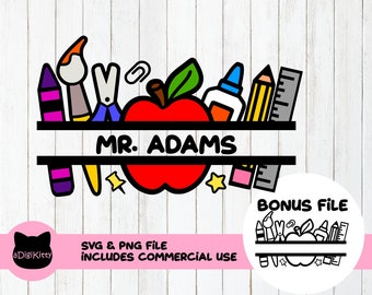 Teacher Split Monogram SVG, School Supplies, Cricut, PNG