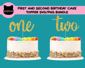 1歳の誕生日ケーキトッパー SVG、2歳の誕生日、Cricut（デジタルダウンロード）