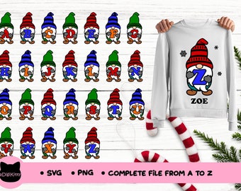 クリスマスノームのアルファベットSVG、A-Z文字、カットファイル（デジタルダウンロード）