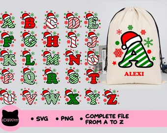 クリスマス アルファベット SVG モノグラム SVG PNG A-Z 文字 アルファベット Cricut、シルエット、昇華、カメオ、カット ファイル、クリスマス ギフトのカスタマイズ