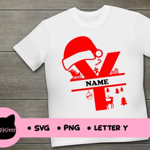 May include: Red Christmas letter Y with a Santa hat, reindeer, and other holiday decorations. The text "NAME" is written below the letter.