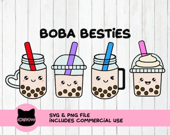Boba Besties SVG、バブルティー クリップアート (SVG および PNG)