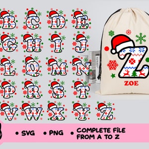 Kerstalfabet SVG Monogram Fair Isle Pattern SVG PNG A-Z Letters Cricut, Silhouet, Sublimatie, gesneden bestanden, personaliseren kerstcadeau