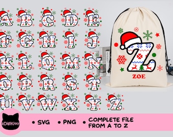 クリスマスアルファベットSVG、フェアアイルパターン、A～Z文字（デジタルダウンロード）