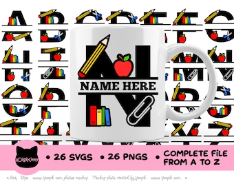 教師モノグラム SVG および PNG A-Z アルファベット Cricut、シルエット、カット ファイル、ギフトのカスタマイズ、教師 SVG、教える PNG、鉛筆 Apple SVG
