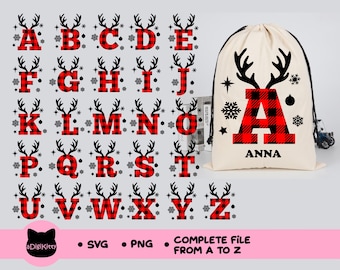 クリスマス アルファベット SVG モノグラム SVG PNG バッファロー チェック チェック柄 A-Z 文字 アルファベット Cricut、シルエット、カット ファイル、クリスマス ギフトのカスタマイズ