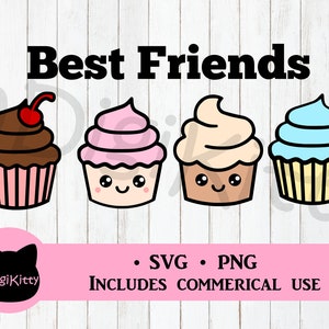 Best Friends SVG, Lovers Cupcakes Svg, Best Friends PNG, Cupcakes png, sweets svg, love svg, kawaii svg, kawaii png, cricut datei, silhouette