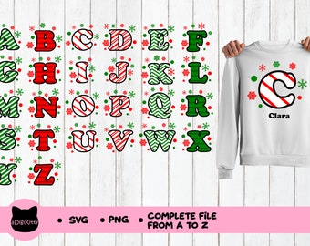 クリスマスアルファベットSVG、A-Z文字、Cricutシルエットカットファイル（デジタルダウンロード）