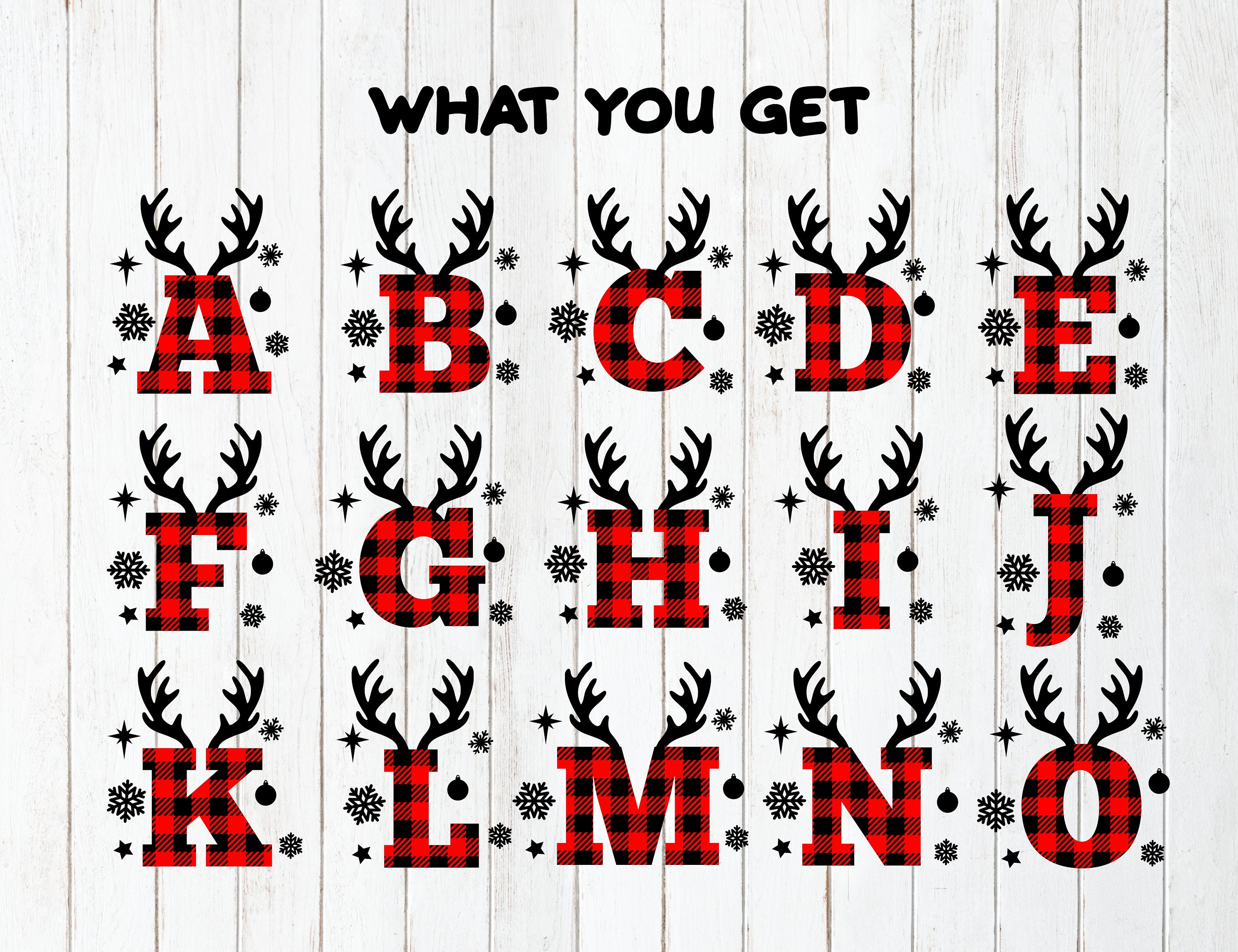 Christmas Alphabet SVG Monogram SVG PNG Buffalo Check Plaid A-Z Letters ...