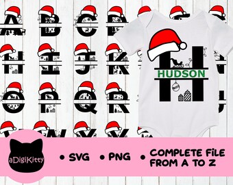 クリスマスモノグラム SVG、PNG アルファベット、A～Z 文字（デジタルダウンロード）