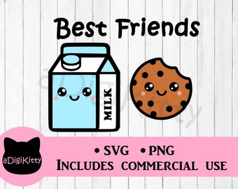 かわいいミルクとクッキーのベストフレンズ SVG、PNG