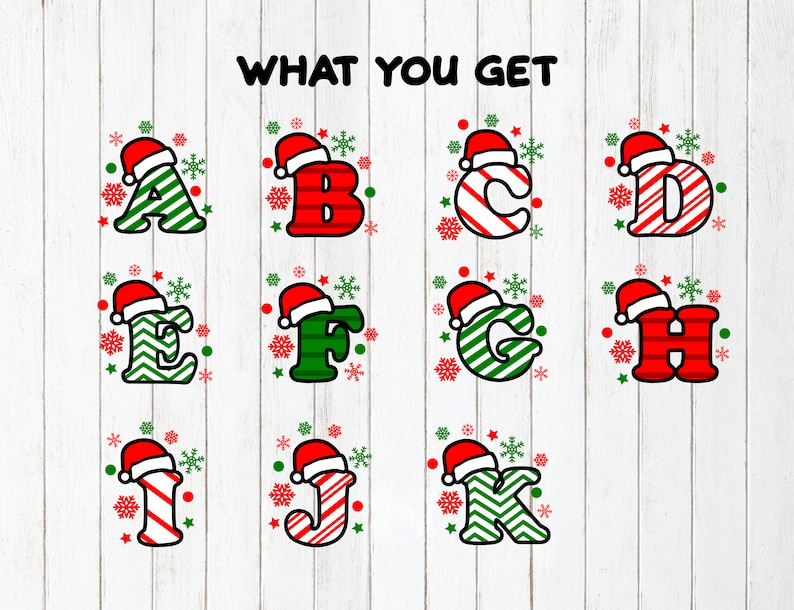 Christmas alphabet SVG Monogram SVG PNG A-Z Letters Alphabet Cricut, Silhouette, Sublimation, Cameo, cut files, personalize Christmas gifts image 3