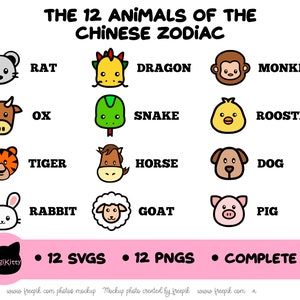 Chinese Zodiac SVG, Chinese Zodiac PNG, Animals SVG, Animals png, Chinese New Year svg, cny svg, lunar new year svg, new year png kawaii svg