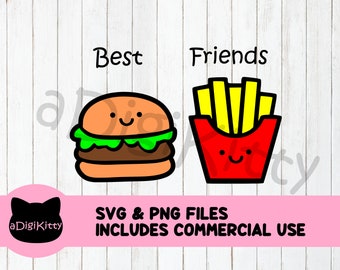 Best Friends Burger and Fries Kawaii SVG PNG (Digital Download)