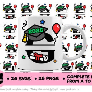 Graduation Monogram SVG, PNG Alphabet, Split Letter (Digital File)