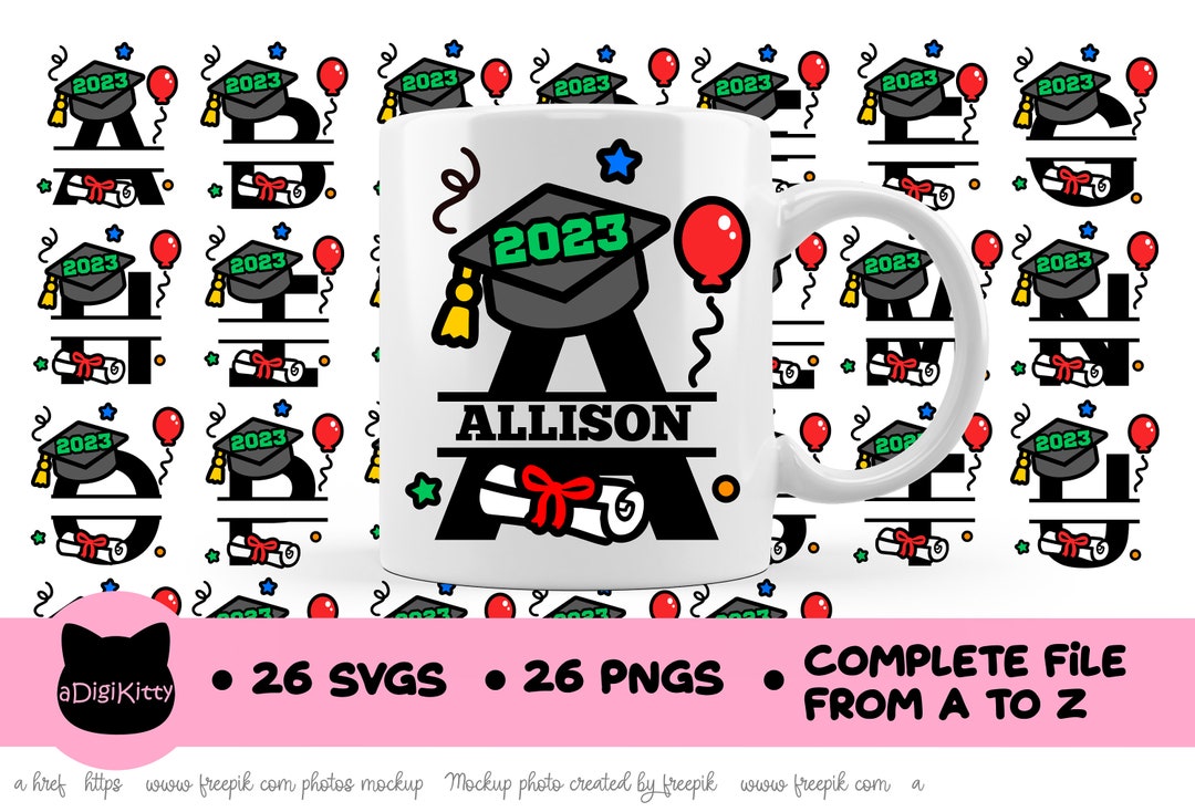 Graduation Monogram SVG & PNG A-Z Alphabet Cricut, Silhouette, Cut ...