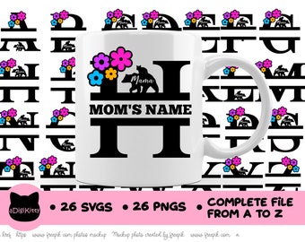 母の日の花柄モノグラム文字 A-Z SVG PNG（デジタルダウンロード）