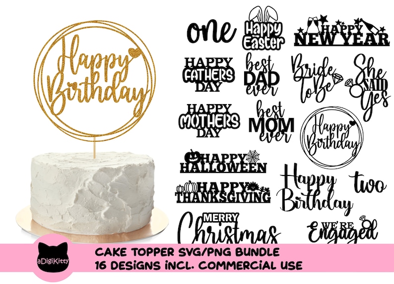 Cake Topper SVG Bundle Cake Topper PNG Bundle Happy Birthday - Etsy