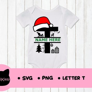 Christmas Monogram SVG & PNG, Letter T Split Monogram, T alphabet, perfect for Christmas gifts, onesies, bodysuit, mugs, stockings, DIY gift