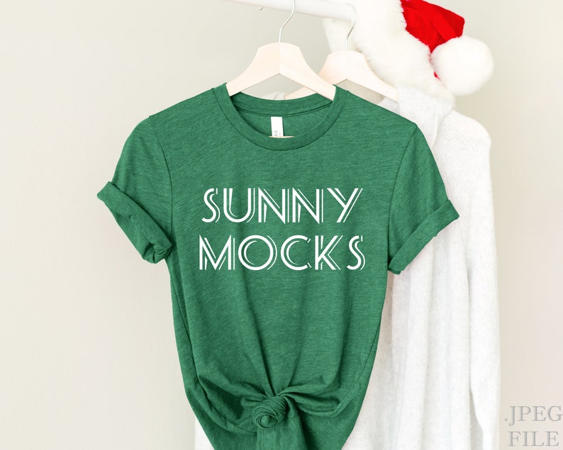 Christmas Bella Canvas T-shirt Mockup Bella+Canvas 3001CVC mockup T-shirt mockup Heather GRASS GREEN Mock t-shirt Bella Canvas mockup