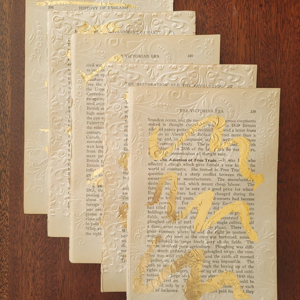 Vintage Gold-Embossed Book Pages, 1930s English History Book Pages, DIY Papercraft, Junk Journal, Scrapbooking, Collage