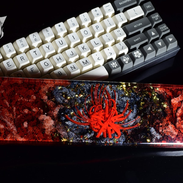 Higanbana Resin Wrist rest 01, Resin Artisan Wrist Rest and Keycap set, Mechanical Keyboard Wrist Rest and Koi Keycap Set, TKL Wrist Rest