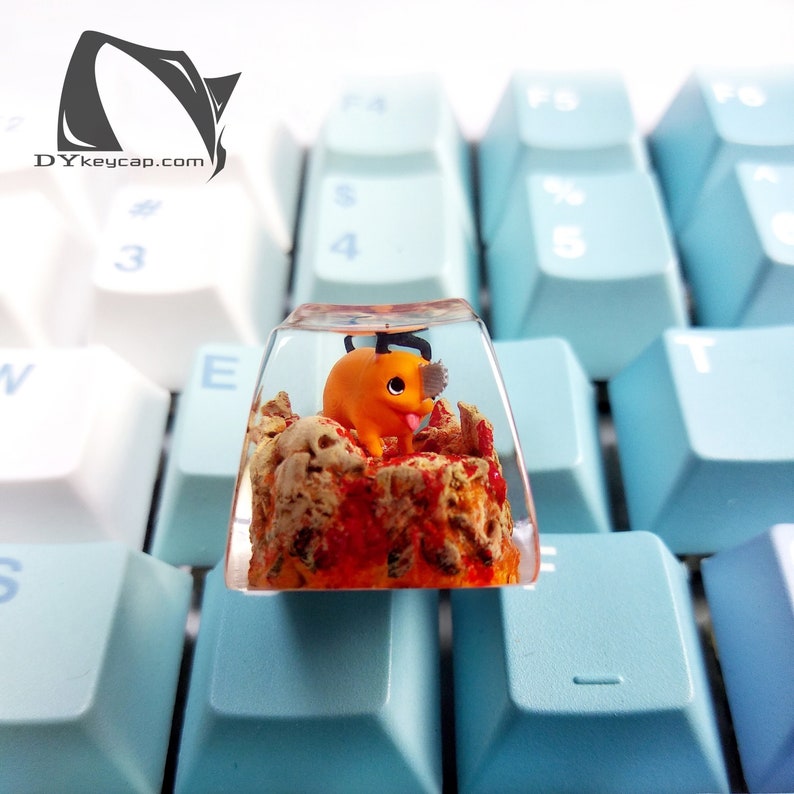 Pochita chainsaw man keycaps, artisan keycaps, ECS keycaps, Resin Handmade Keycaps , SA keycaps, keycaps, anime keycaps gift, manga keycaps 