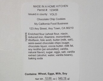 Editable California Cottage Food Business Label Template, 3-1/2