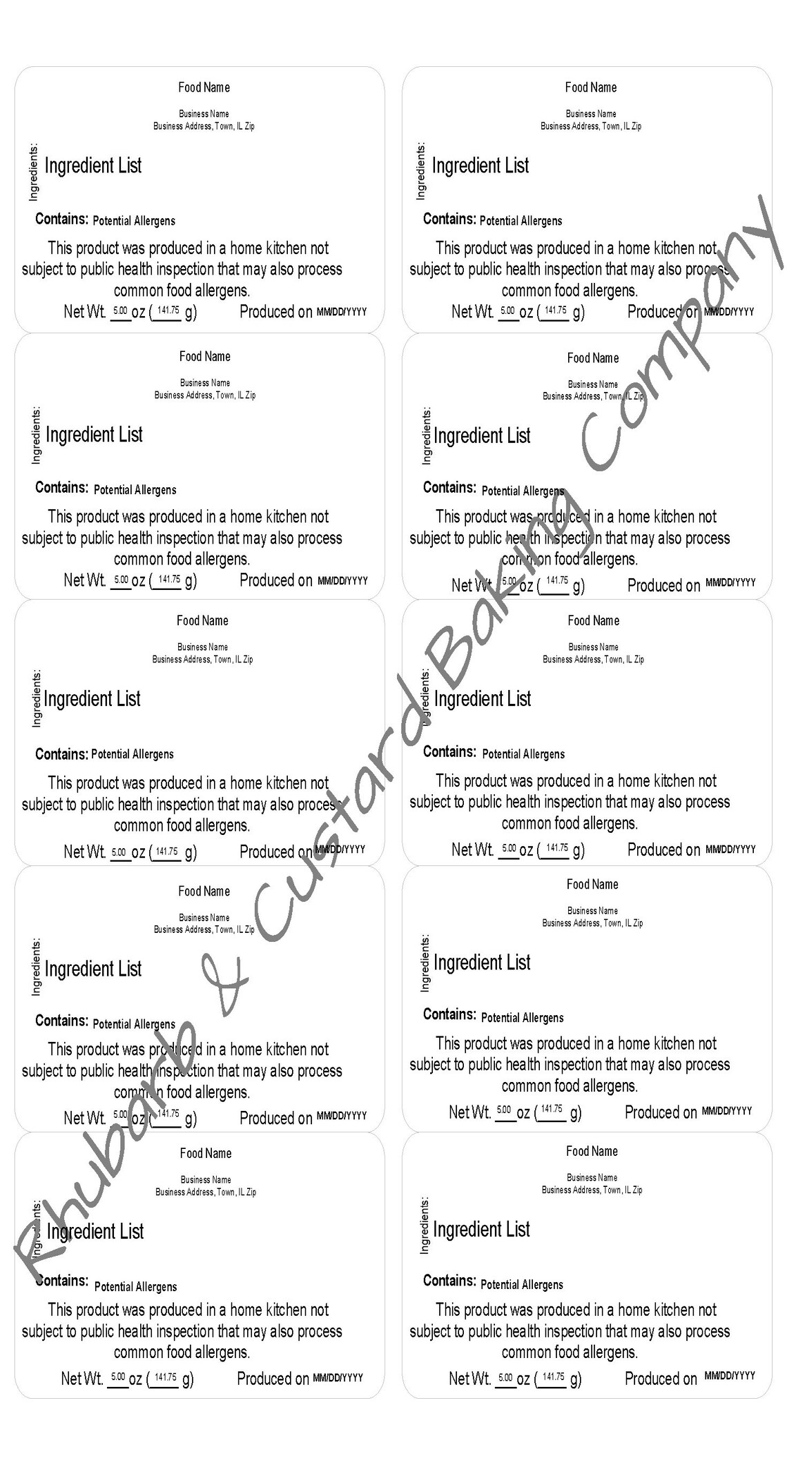 Cottage Food Label Template Illinois