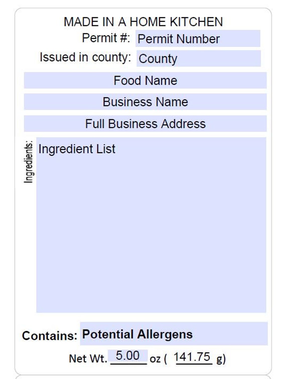 Editable California Cottage Food Business Label Template Etsy Israel