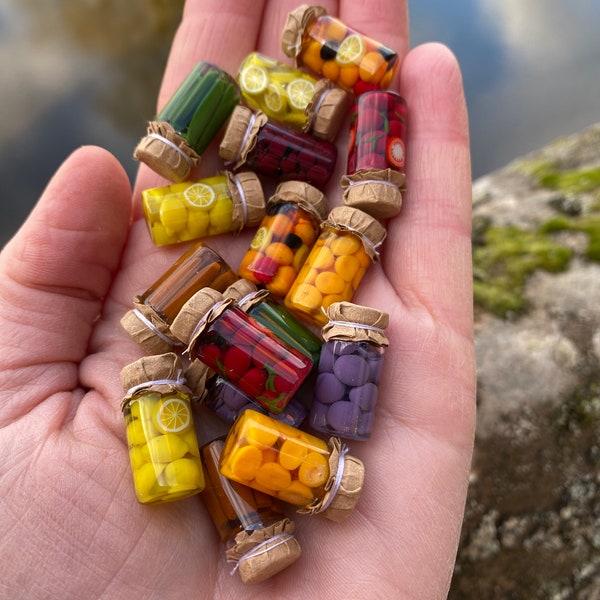 Dollshouse Jars of Bottled Fruit, larder jars, miniature larder, Miniature Food, 12th scale kitchen food, jars of fruit and veg - HANDMADE