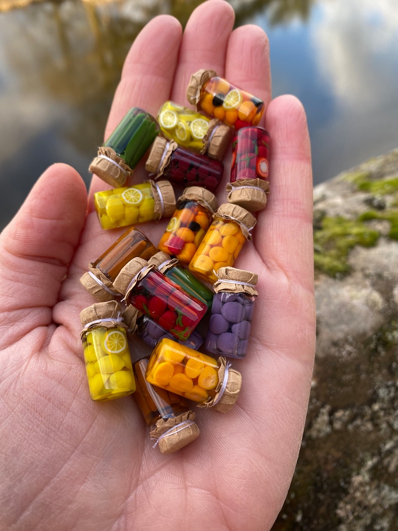 Dollshouse Jars of Bottled Fruit, larder jars, miniature larder, Miniature Food, 12th scale kitchen food, jars of fruit and veg HANDMADE image 1