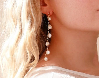 8 cm long drop pearl Earrings - 3.5'' Keishi pearl drop earrings for Brides - Extra long bridal earrings - Wedding earrings irregular pearls