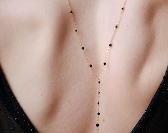 Black Spinel Back Necklace for Low Back Dress, Open Back Necklace, Evening Jewelry, Black Tie Wedding, Bridal Back Jewelry