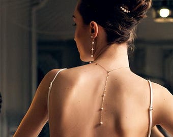 Single Pearl Choker with 3 pearl Back Pendant – Bridal Back Necklace | Elegant 2-in-1 Jewelry for Open-Back Dresses & Wedding Gowns