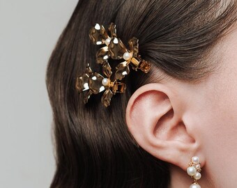Juliette Bridal Hair Slide, Pearl Wedding Hair Clip, Flower Bridal Hair Accessory, Gold Silver Hair Clip, Freshwater Pearl Bride