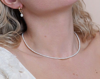 2 mm petite pearl choker - Adjustable length tiny round pearl choker - Dainty 2mm Freshwater Pearl Choker - White Pearls choker high grade