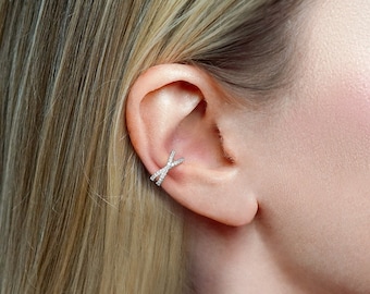 Cross pave Ear Cuff Silver Huggie Ear Hoops Cartilage Climber Non Piercing Helix Conch Wrap Dainty Earrings Fake Piercing
