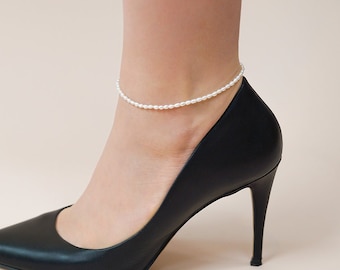 Beaded freshwater pearl anklet - Summer 2024 tarnish free Pearl anklet - High quality ankle chain with freshwater seed pearls