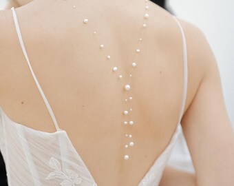 Wedding Back drop necklace, Floating pearl backdrop necklace, backdrop bridal necklace, back necklace, Aimée Back necklace
